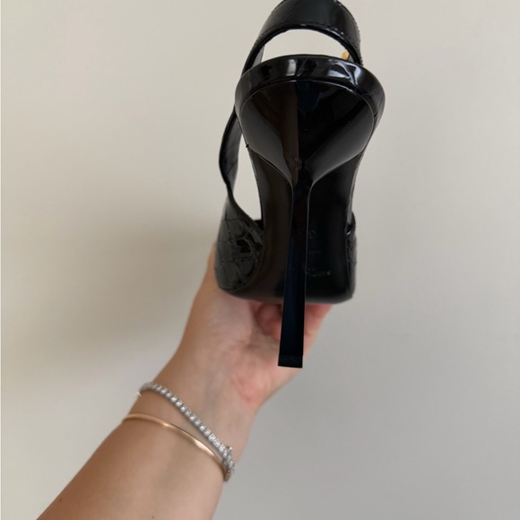 Saint Laurent Black Croc-Embossed Slingback Heels - Picture 2 of 3